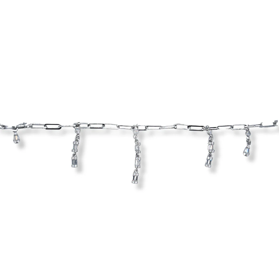 Silver cz paperclip necklace - Image 2