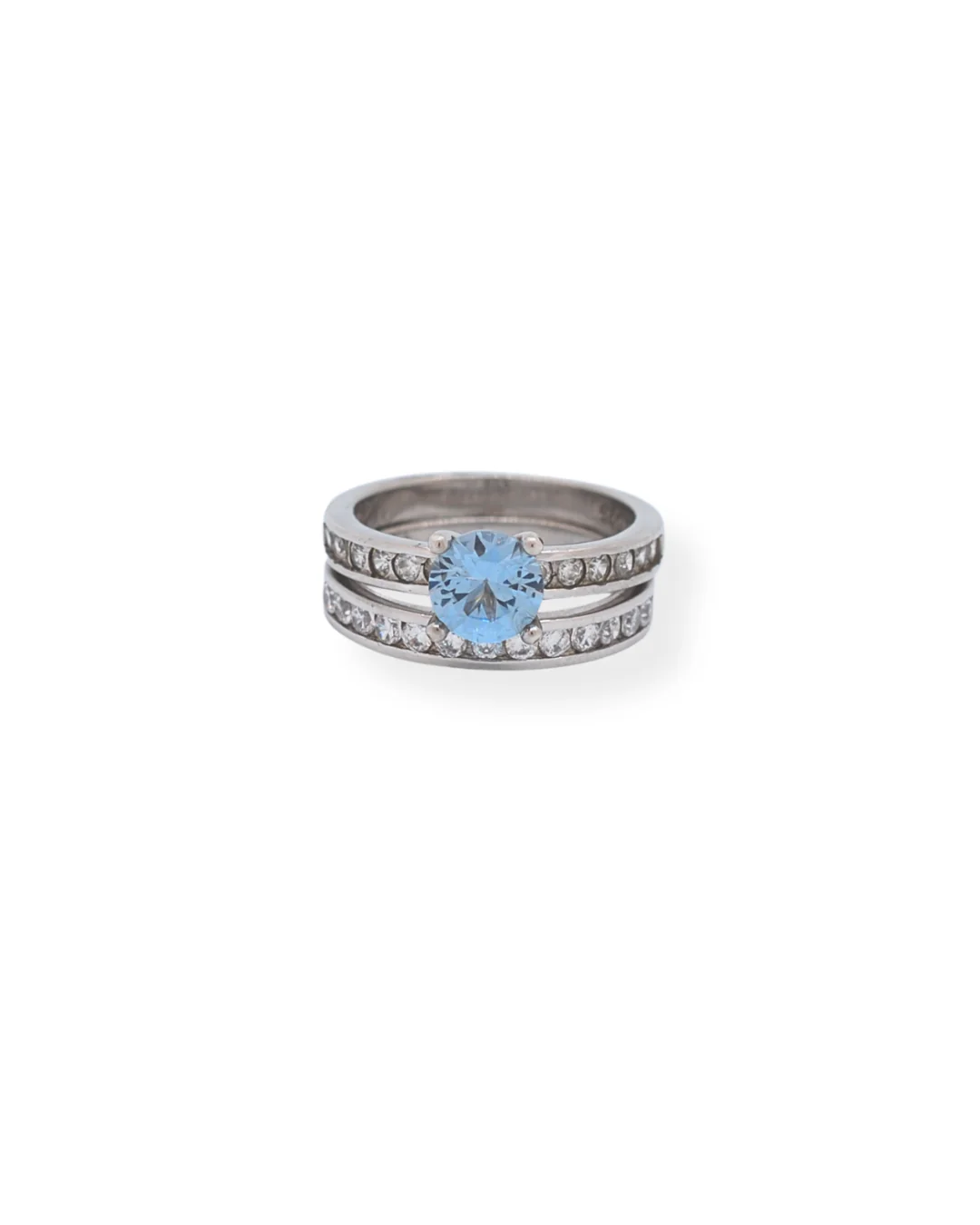 Silver light blue cz ring