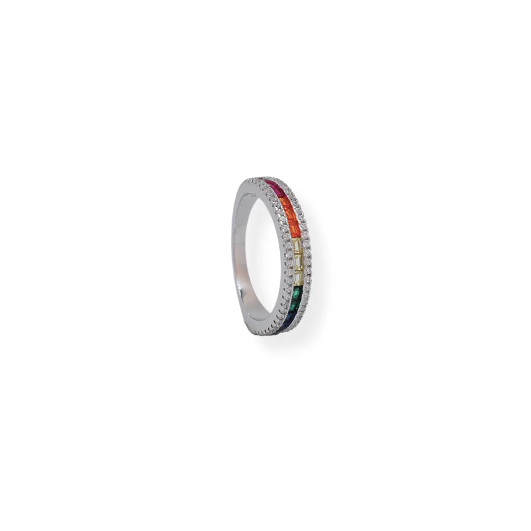 Silver multicoloured cz ring